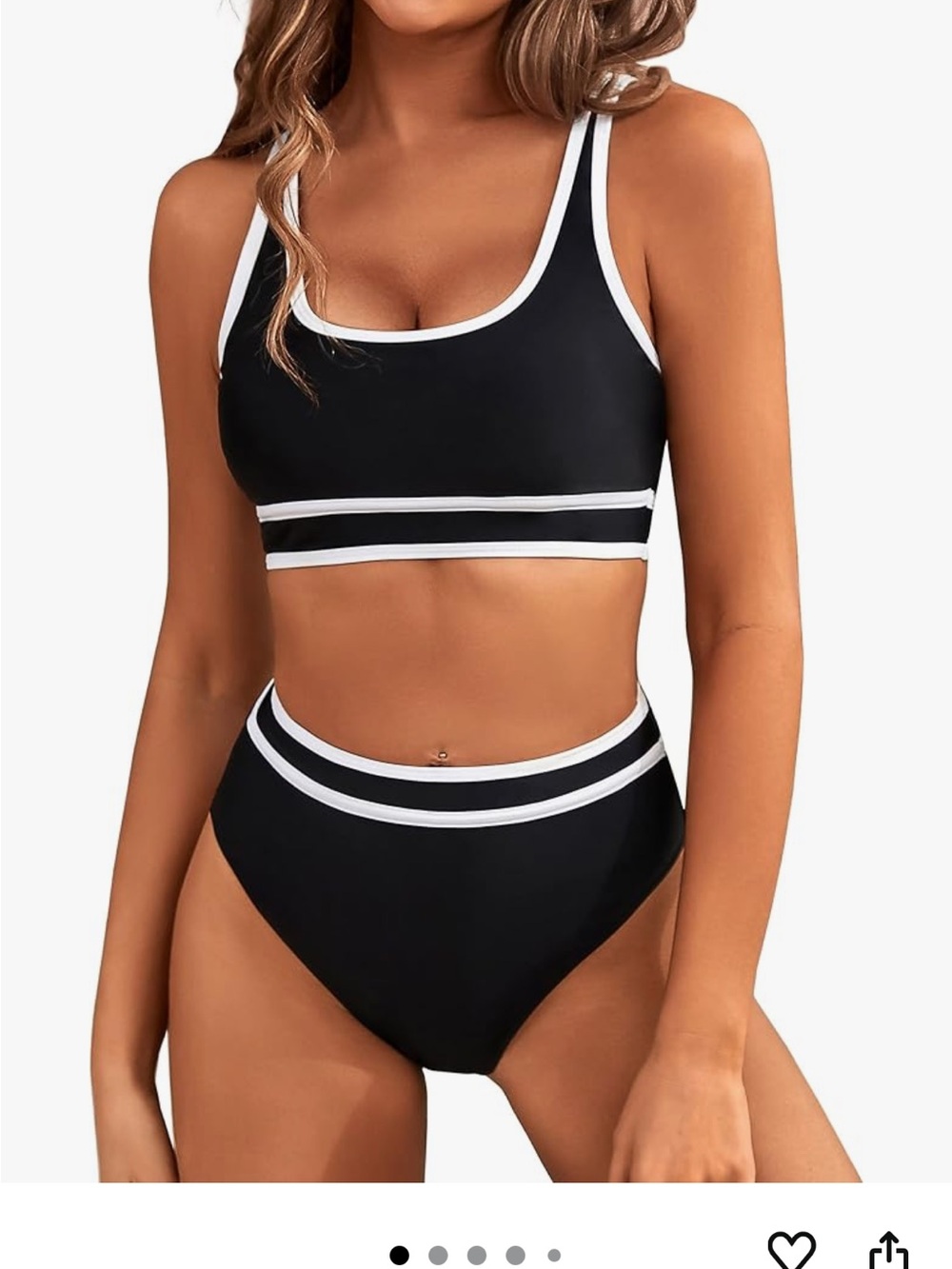 Black & White Trim High-Waist Bikini Set